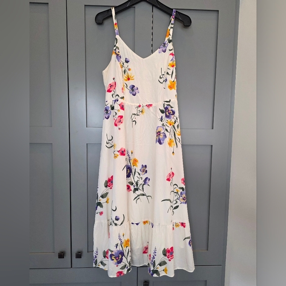 Old Navy Floral White Midi Dress Large Strappy Sundress Feminine Cottagecore - Picture 3 of 11